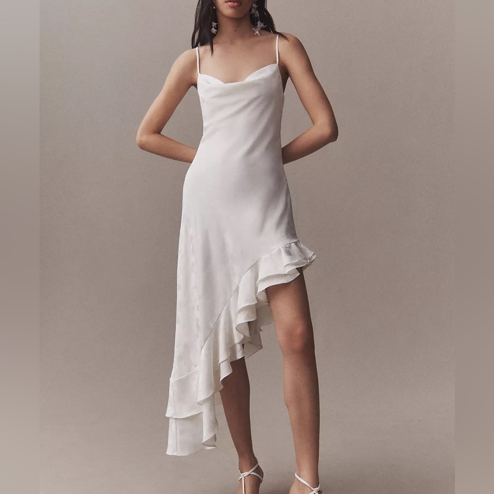 BHLDN • Cowl-Neck Asymmetrical Flounce-Hem Dress